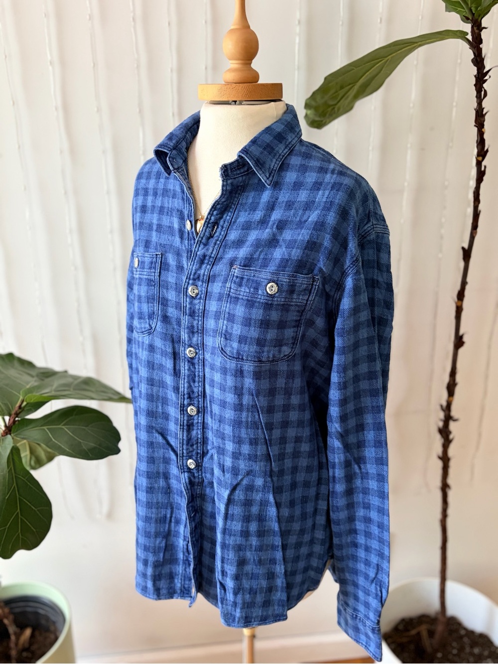 Polo Ralph Lauren Blue Plaid Button Down | Oversized Women’s L | 100% Cotton - Picture 8 of 10